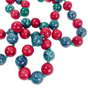 Vintage Dyed Stone Bead Opera Length Necklace Red Blue Green Hand Knotted